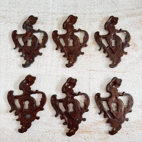 Antique Keeler Brass Co. Skeleton Keyhole Cover Plates Set of 6 - Picture 9 of 11